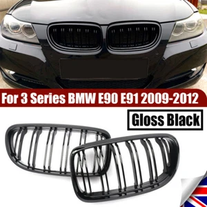 For BMW E90 E91 3 Series Saloon 2009-2011 Front Kidney Grille Grill Gloss Black - Picture 1 of 14