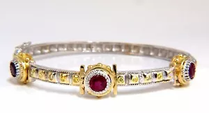 2.23 Natural Ruby Yellow Diamond Bangle Bracelet 14kt Spanish / Gothic Deco - Picture 1 of 10