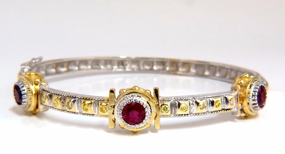 2.23 Natural Ruby Yellow Diamond Bangle Bracelet 14kt Spanish / Gothic Deco** - Image 1 of 4