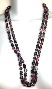 Antique 54" Long Czech Purple Glass Bead Flapper Hand Knotted Necklace - Picture 1 of 5