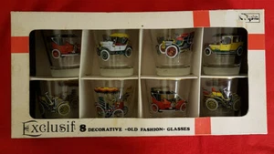 Vintage Old Fashioned Glasses Set of 8 in Original Box. Featuring Antique Autos. - Picture 1 of 8