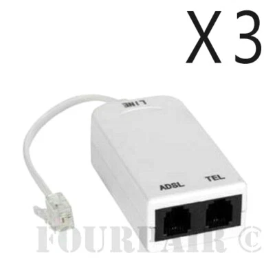 3 Pack - ADSL ADSL2+ DSL Modem Telephone Phone Fax In-Line Splitter Filter RJ11 - Image 1 of 2