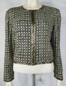 Laurence Kazar black gold beaded 100% Silk evening jacket ladies Petite Large - Picture 1 of 8