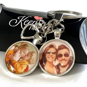 Personalised 2 x Photo Keyring Heart Custom Birthday Friends Mummy Present Gift - Picture 1 of 3