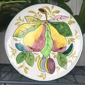 Vintage Italian Pottery Serving Dish Plate Hand Painted Fruit 12 Inch Round MCM - Picture 1 of 6