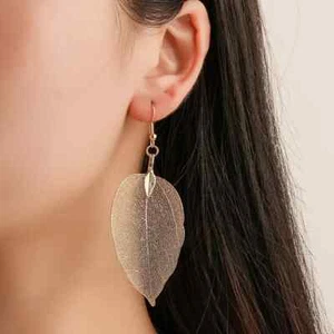 Hohlblattform Tropfen hängende Ohrringe 14K plattiert Vintage Design tägliche Kleidung Geschenk - Bild 1 von 4