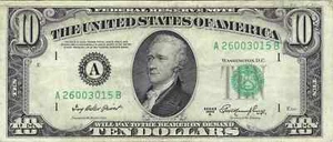 $10 1950-A.  Small Size Federal Reserve Note 2011-A Shifted 3rd Printing - Picture 1 of 2
