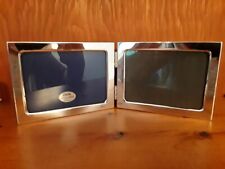 Double Photo Frame Silver Plate over Brass Plush Back Wall or Table 3" x 4" 