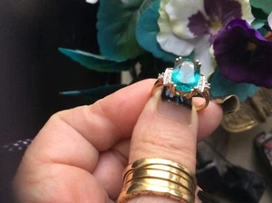 Madagascan Blue Apatite & Diamond 14ct Yellow gold Ring - Picture 1 of 4