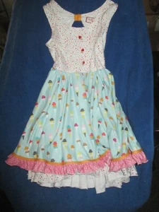 Boutique Cheeky Plum Girls Dress Size 8- Ice Cream Cones Double Ruffles - Picture 1 of 2