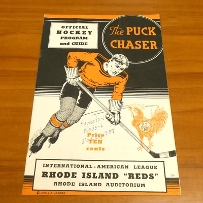 Rare 1937 Rhode Island Reds AHL Hockey Program Loaded w/ HOFs Before NHL Career - Image 1 of 3