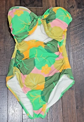 Kate Spade Women's Medium Green Yellow Pink Bandeau Cutout One Piece Swimwear - Image 1 of 4