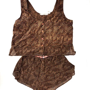 Vintage Y2K Victoria Secret bottoni cami stampa leopardata semi pantaloncini trasparenti medi - Foto 1 di 9