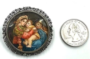 Targa dipinta argento .800 CAMEO XIX-XX secolo, Madonna della Seggiola 12g - Foto 1 di 8