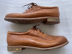 WALTER GENUIN, HANDMADE ITALY, WOMEN'S WOVEN BROWN LEATHER GOLF SHOES, 10.5 - Picture 1 of 17