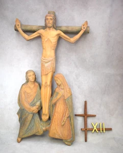 Hand Carved Wood Station of The Cross, #12 by Vincent Demetz in Italy (CU60) - Picture 1 of 7