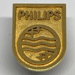 Vintage Philips Electronics Logo Pin Badge Shield Emblem Gold Tone Collectable - Picture 1 of 2