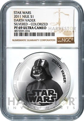 2011 STAR WARS: DARTH VADER - SILVER CLAD COIN - NGC PF69 ULTRA CAMEO - Image 1 of 2