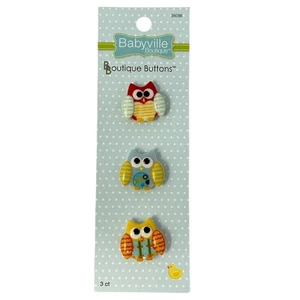 Dritz Babyville Boutique Buttons Owls Red Blue Yellow 35056 3 Pc - Picture 1 of 5