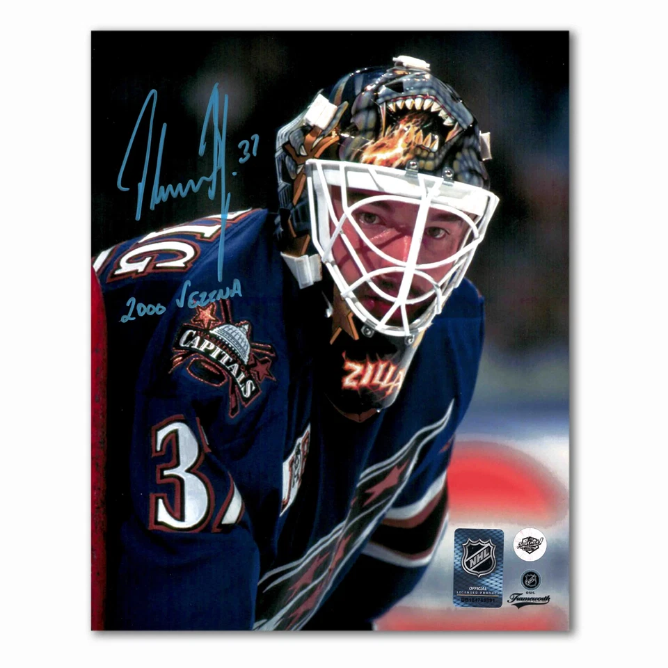 Foto autografiada de Olaf Kolzig de Washington Capitals azul 8x10 Vezina 2000 Foto 1 de 1
