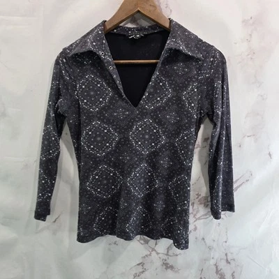 Camisa Anthropologie Mujer Pequeña Negra Paisley Bandana Transparente De Colección Y2K Lechuga Foto 1 de 4