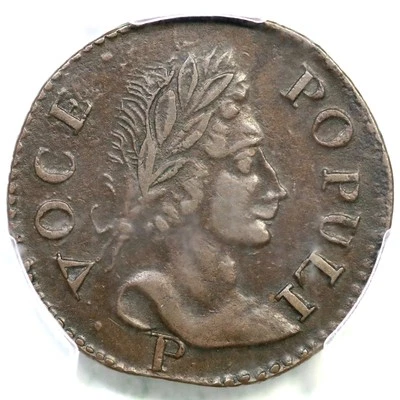 1760 N-14 R-6 graduación profesional AU 50 P abajo, borde grabado Voce Populi cobre colonial Foto 1 de 3