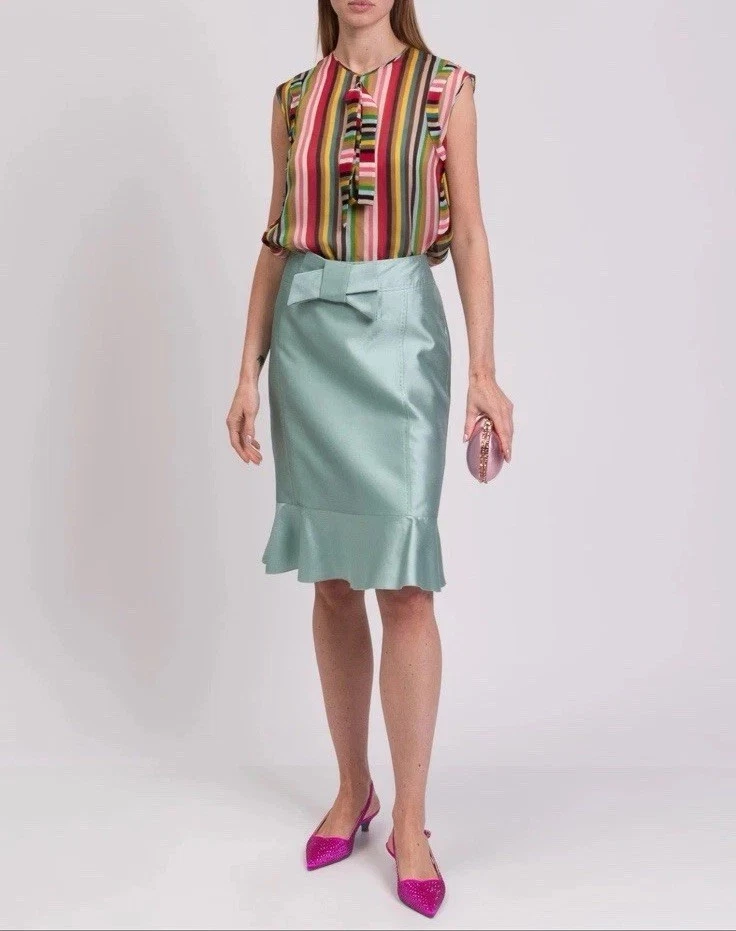 PVP €1150 VALENTINO ROMA Falda IT48 US12 XXL Mezcla Seda Efecto Shantung Volantes Foto 1 de 3