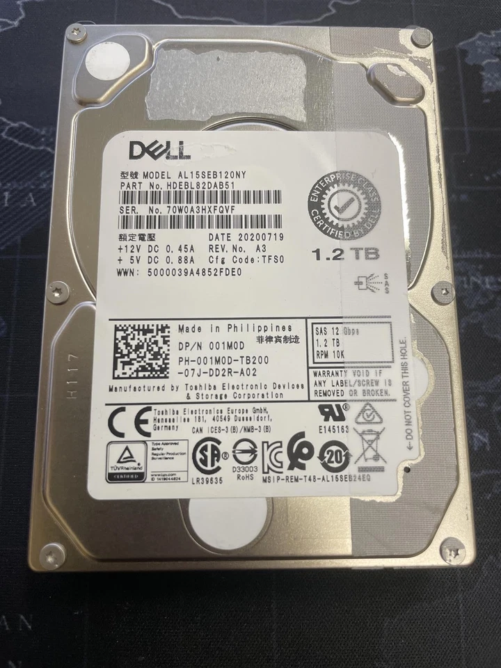 TOSHIBA AL15SEB120NY 1.2TB 2.5 SAS HDD DELL 001M0D - Image 1 of 1