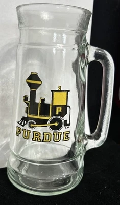 VTG Purdue Boilermakers Train CLEAR GLASS BEER STEIN MUG 7” Football Basketball - Image 1 of 3