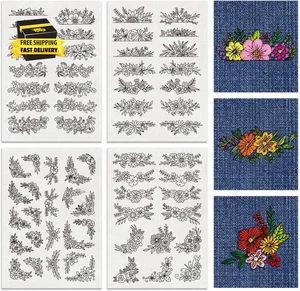 4Steets 65Pcs Water Soluble Embroidery, 11.7X8.3Inch Flower Pattern Transfers Wa - Picture 1 of 7
