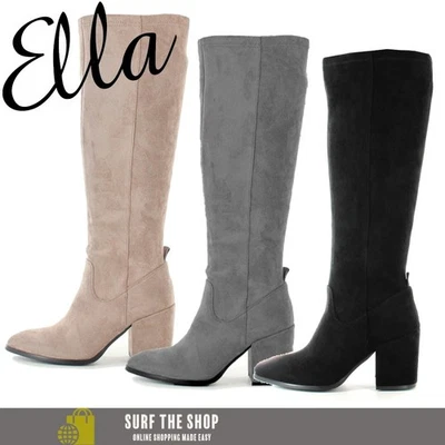 Women's Ella Knee High Stretch Fit Wide Calf Memory Foam Insole Heel Boots