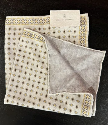NWT BRUNELLO CUCINELLI Geometric Silk Twill Pocket Square Cream - MSRP $240 - Image 1 of 4