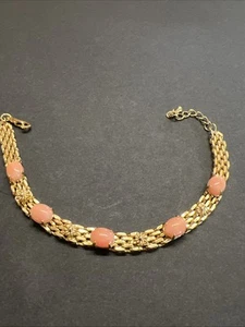 Vintage Coral Cabochon Link Bracelet Gold Tone Estate - Picture 1 of 10