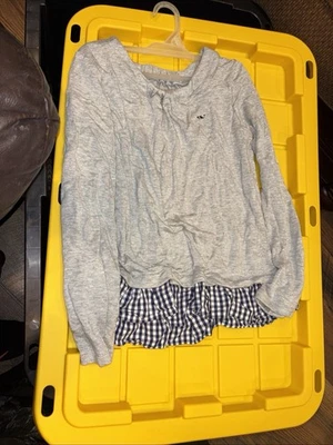 Vineyard Vines ~ Top de punto gris/con ribete gingham para niñas ~ Grande 14 Foto 1 de 4