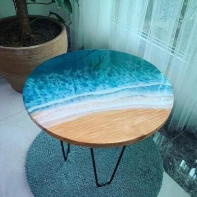 18" Epoxy Resin Ocean Coffee Table Top - Unique Home Furniture Decor - Image 1 of 4