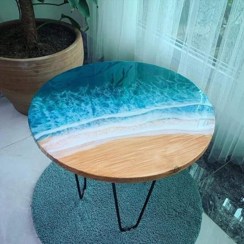 18" Epoxy Resin Ocean Coffee Table Top - Unique Home Furniture Decor - Image 1 of 4