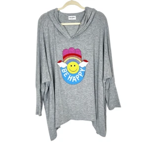 Lauren Moshi Wilma Hoodie Womens XL Gray Graphic Hamsa Be Happy Smiley Sweater - Picture 1 of 15