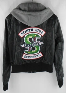 Riverdale Southside Serpents Hooded Black Biker Jacket Juniors L Ambiance - Picture 1 of 10