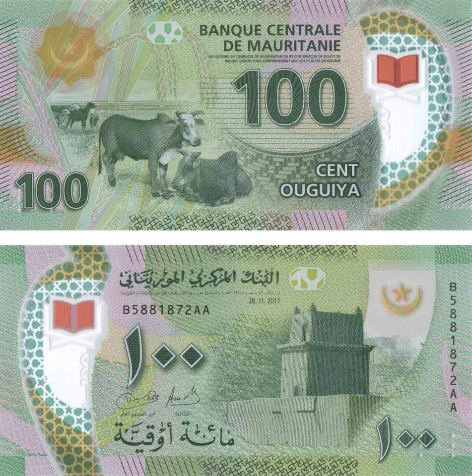 Mauritania 100 ougui 2017 Polymer UNC Cows (P23) - Image 1 of 1