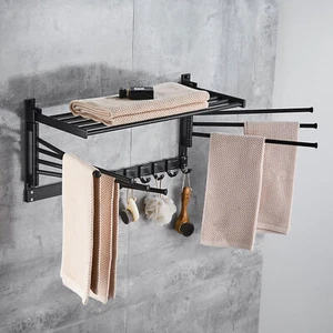 Bathroom Towel Holder Rack Space Aluminum Swivel Towel Rack with Swing Arms - Picture 1 of 12