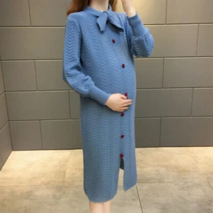 Pregnant Women Maternity Jumper Dress Sweater Knitwear Elastic Bowknot Autumn - Picture 1 of 15