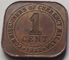 1941i Malaya 1 cent coin Key Date High Grade #M45