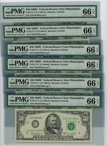 Fr. 2117-C $50 1969C Federal Reserve Note 6 Consecutive DC-2650 66EPQ PMG - Picture 1 of 2