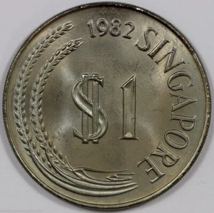 Singapore 1 DOLLAR 1967-1982 MERLION LARGE UNC Singaporean World Currency COIN - Picture 1 of 5