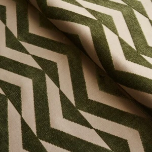 Schumacher Cut Velvet Chevron Fabric- Broken Chevron Olive on Khaki 2.4 yd 81812 - Picture 1 of 4
