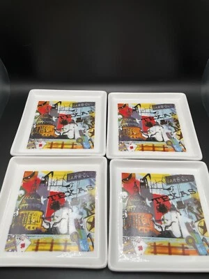 Crate & Barrel Set 4 Road Trip Square Appetizer Plates State Of Texas - Image 1 of 4