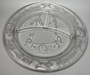 Vintage Child’s Divided Glass Plate Clear 8.5” Across Nursery Rhymes Themed - Picture 1 of 14