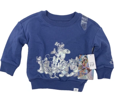 全新带标签 Baby Gap Disney 6-12 个月蓝色金属米老鼠和朋友运动衫 — 第 1/4 张图片