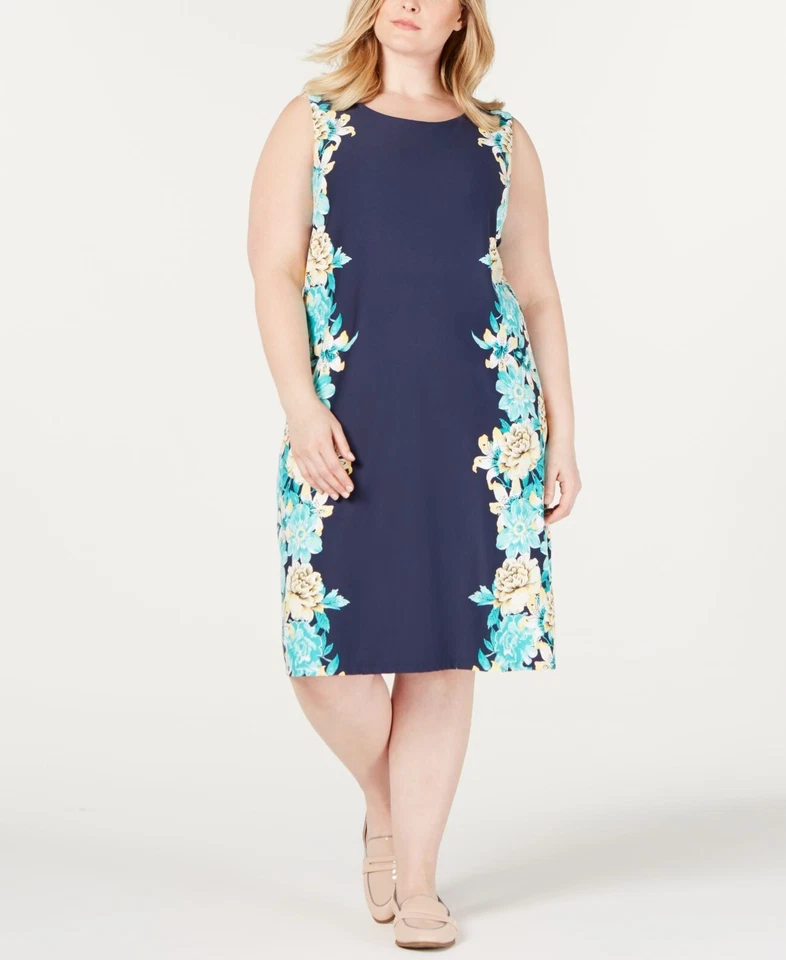 Charter Club Womens Intrepid Blue Combo Ocean Paradise Floral Shift Dress - Image 1 of 1