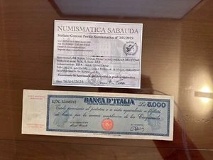 REPUBLIK LIRE 5000 PROVISORISCHER TITEL MEDUSA 28 1 1948 NC Zertifikat BB+ - Bild 1 von 6